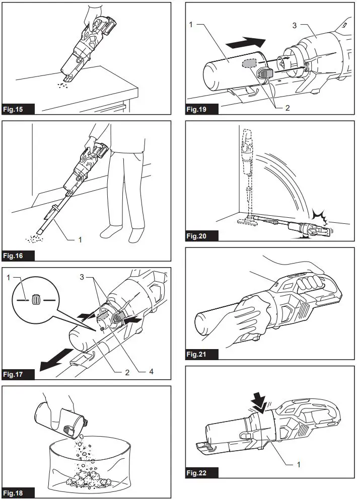 makita CL003GZ Cordless Cleaner Instruction Manual - Fig 15,22