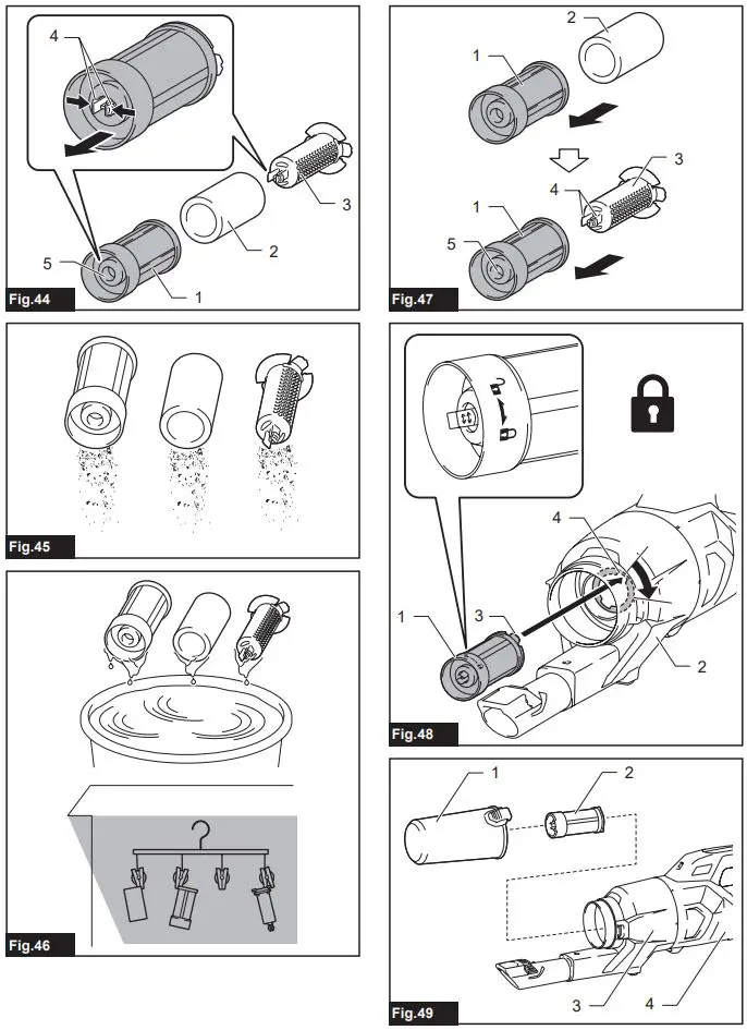 makita CL003GZ Cordless Cleaner Instruction Manual - Fig 44,49