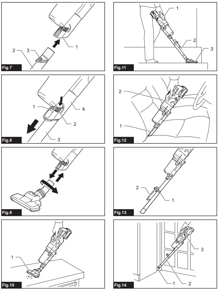 makita CL003GZ Cordless Cleaner Instruction Manual - Fig 7,14