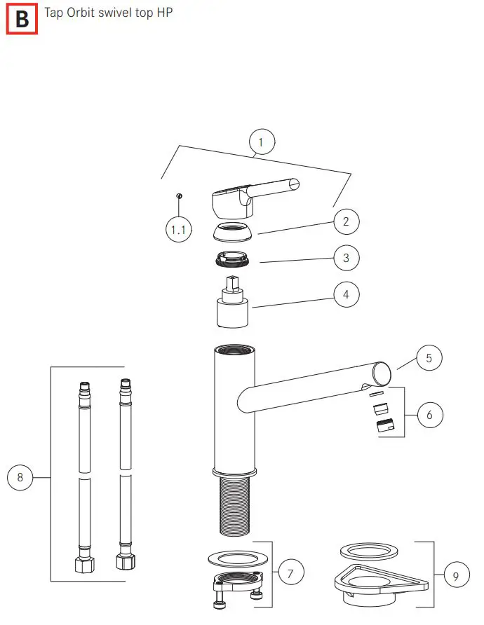 FRANKE FC 3055.094 Orbit Kitchen Faucet Installation Guide - Fig B