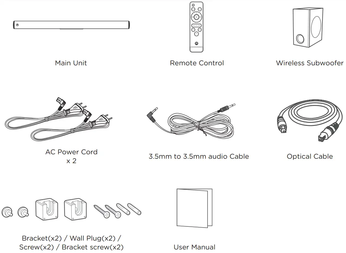 motorola MT160DSB 160W Dolby Soundbar with Wireless Subwoofer -- Box