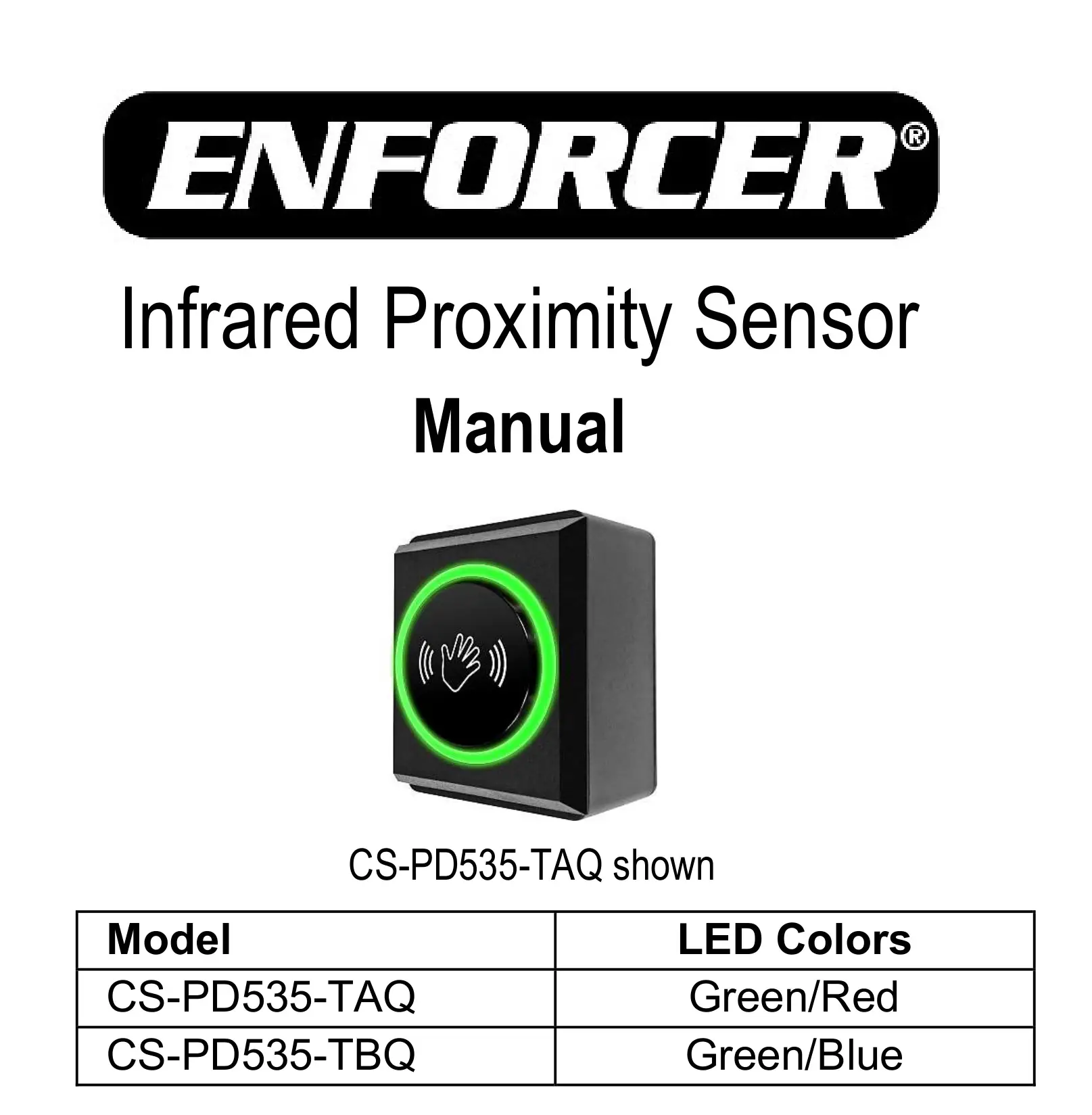ENFORCER CS-PD535-TAQ Infrared Proximity Sensor Instruction Manual