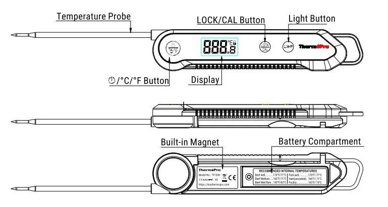 ThermoPro TP-03H Digital Instant Read Thermometer fig1