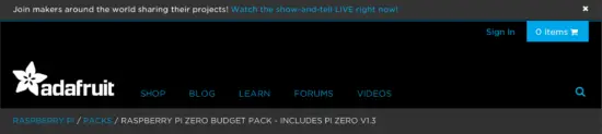 adafruit 2817 Raspberry Pi Zero Budget Pack - landing page