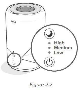 levoit Ultrasonic Top-Fill Cool Mist 2-In-1 Humidifier Diffuser User Manual - High Medium low mist levels