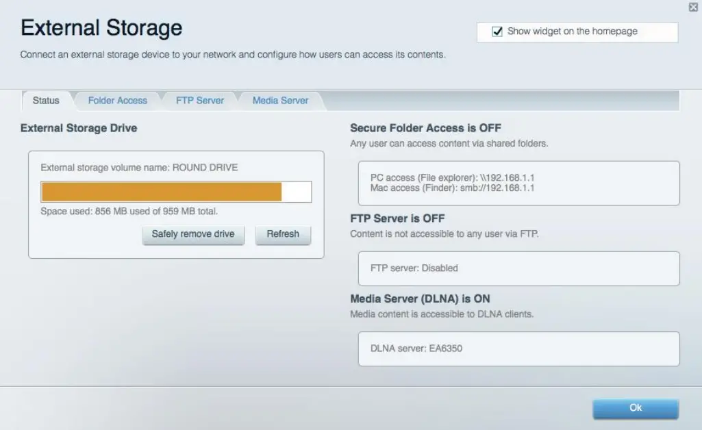 LINKSYS EA9500 Max Stream AC5400 MU MIMO Gigabit Router - External Storage