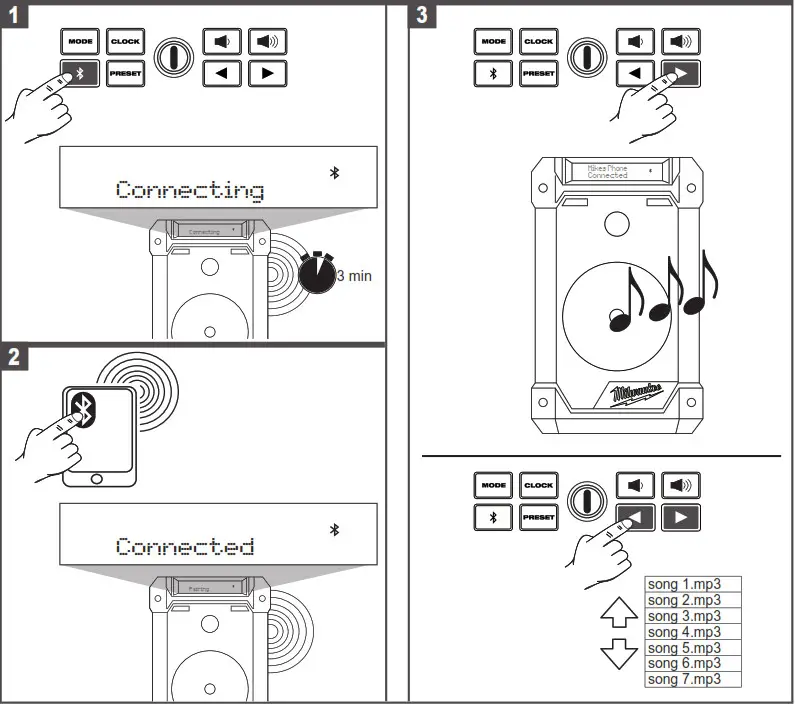 milwaukee M12RCDAB Radio charge with DAB - Bluetooth Connecting