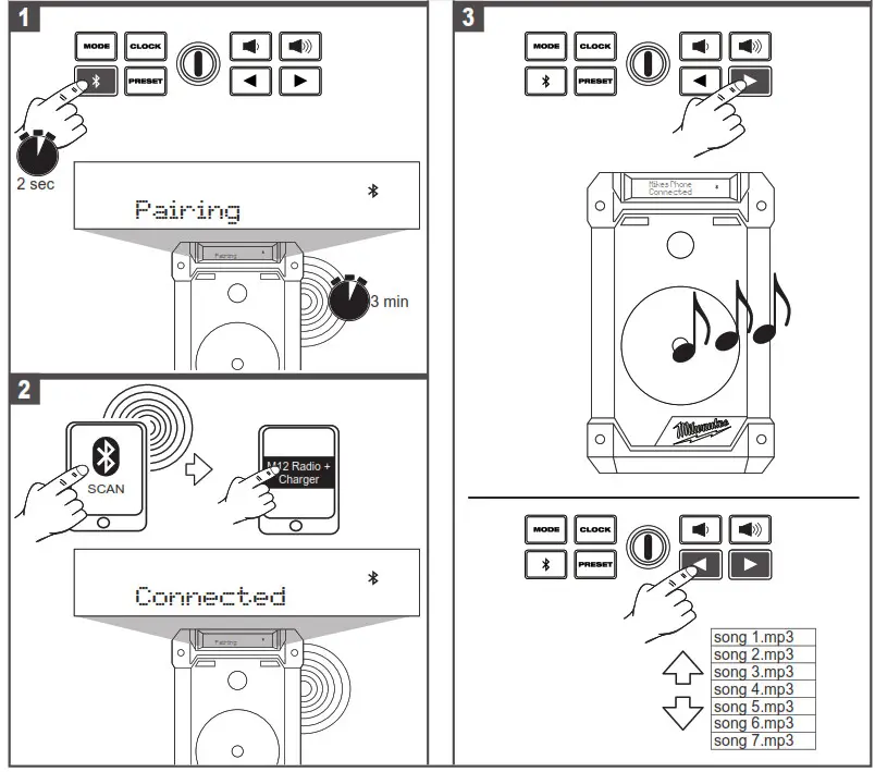 milwaukee M12RCDAB Radio charge with DAB - Bluetooth PAIRING