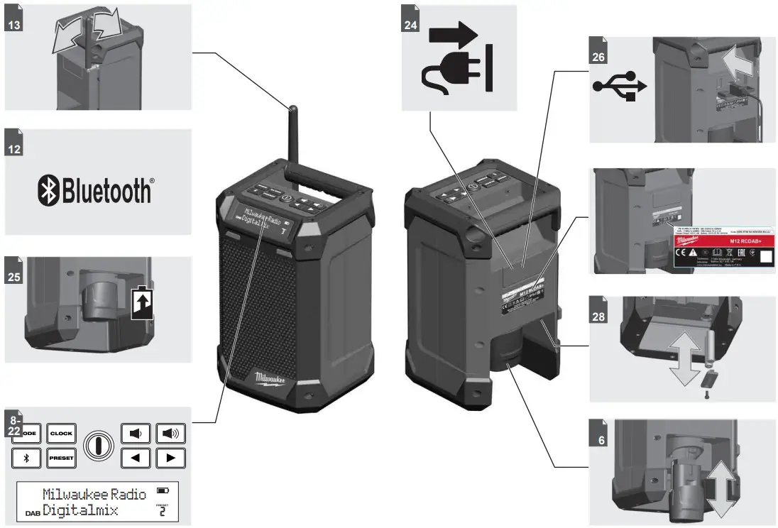 milwaukee M12RCDAB Radio charge with DAB - Overview