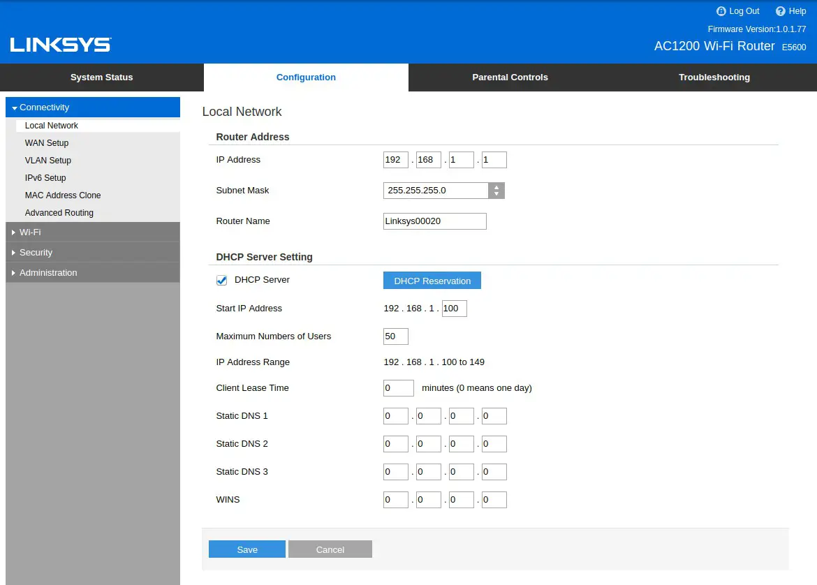 Linksys E5600 AC1200 Dual Band Router - Basic Router Settings