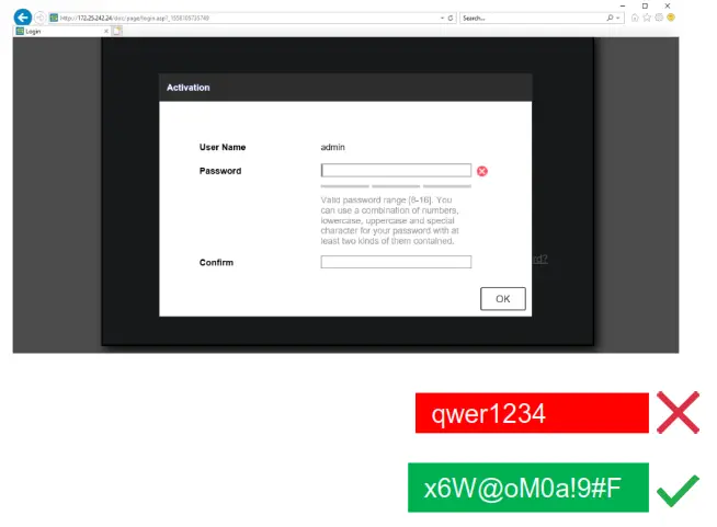 TKH FD2005v2M 5MP Vandal Fixed Dome Camera - Set a strong password