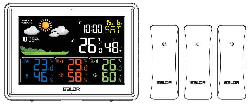 BaLDR B0359WST4H4PR Wireless Color Weather Station with 3 Remote Sensors