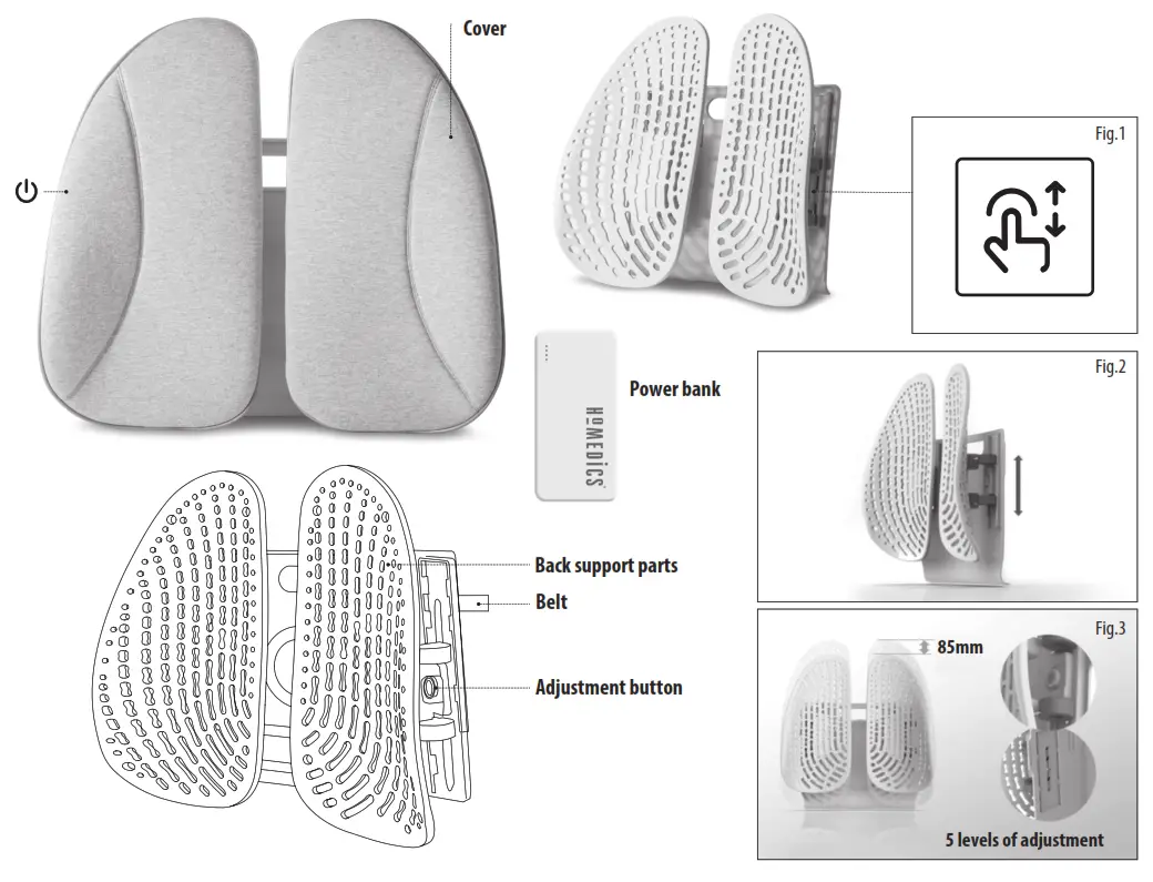 HOMEDICS ER-BS200H Back Support Cushion with Cover Plus Heat - fig1