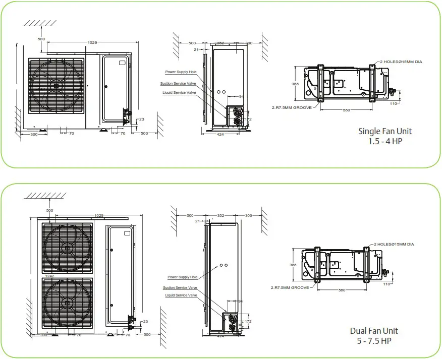 EMERSON COPELAND H Series Condensing Unit - Dimensional drawings