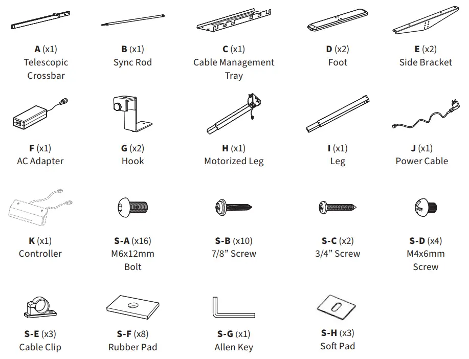 V I V O DESK-V101EB Black Electric Single Motor Desk Frame - PACKAGE CONTENTS