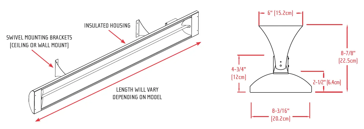 INFRATECH COMFORT CDX024SS CD-Series Quartz Tube Electric Infrared Radiant Heater 4