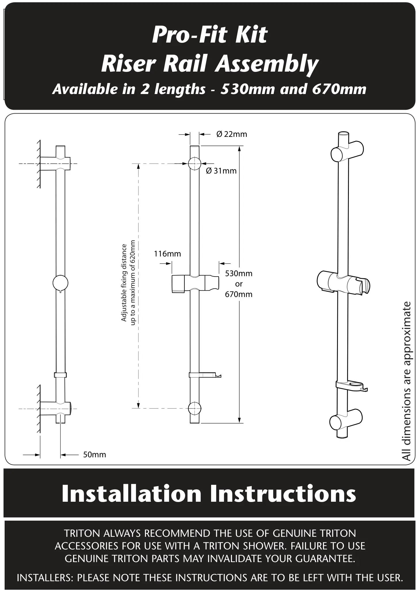 TRITON ZTRITO-TSKFPRO8000CH Pro-Fit Riser Kit Rail User Manual