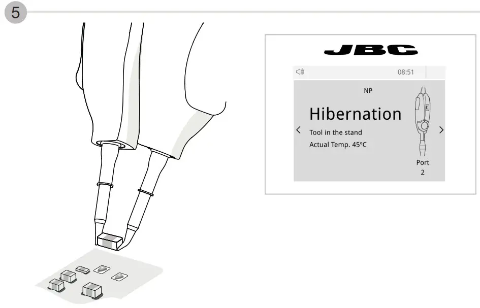 JBC NAN Series NANE 1C 2 Tool Nano Soldering Station - Chip Compoments Rework Process using Tweezers and Pedal 5