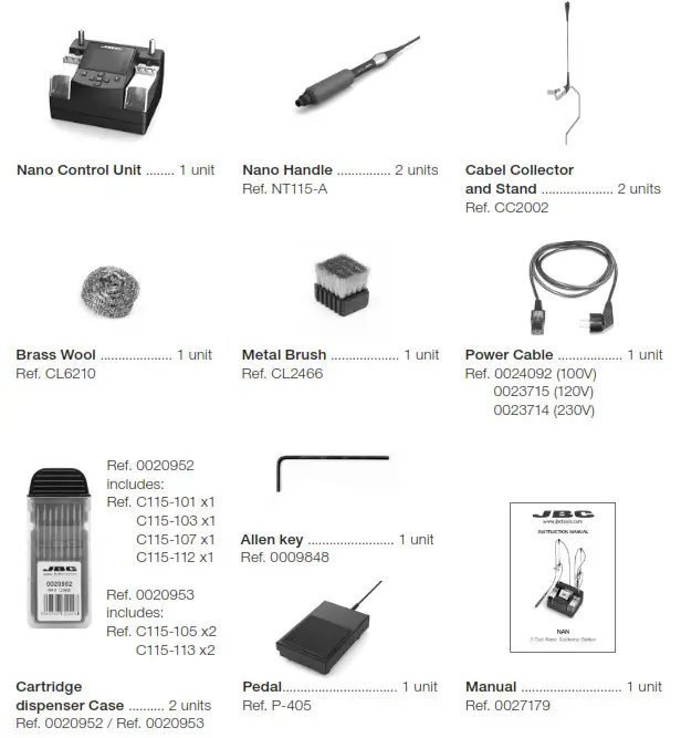 JBC NAN Series NANE 1C 2 Tool Nano Soldering Station - Packing List