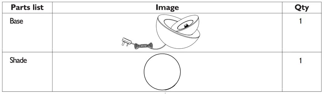 John Lewis Egg Touch Table Lamp - Parts list
