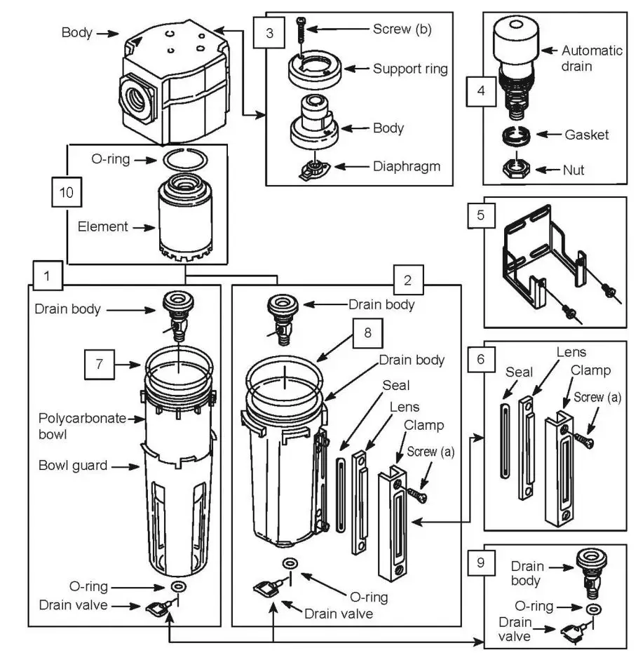 Clarke CAT182 COALESCING AIR FILTER Installation Guide - PARTS LIST & DIAGRAM