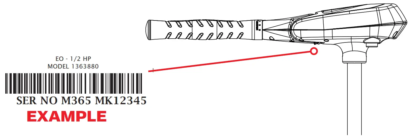 MINN-KOTA 1363885 EO Transom Mount Electric Outboard Motor - LOCATING YOUR SERIAL NUMBER