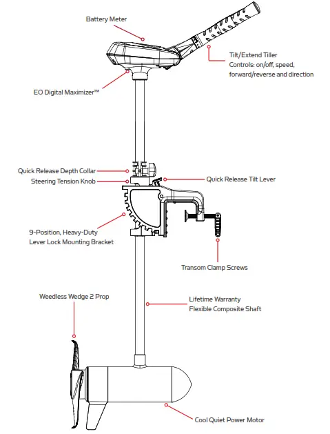 MINN-KOTA 1363885 EO Transom Mount Electric Outboard Motor - ool Quiet Power Motor