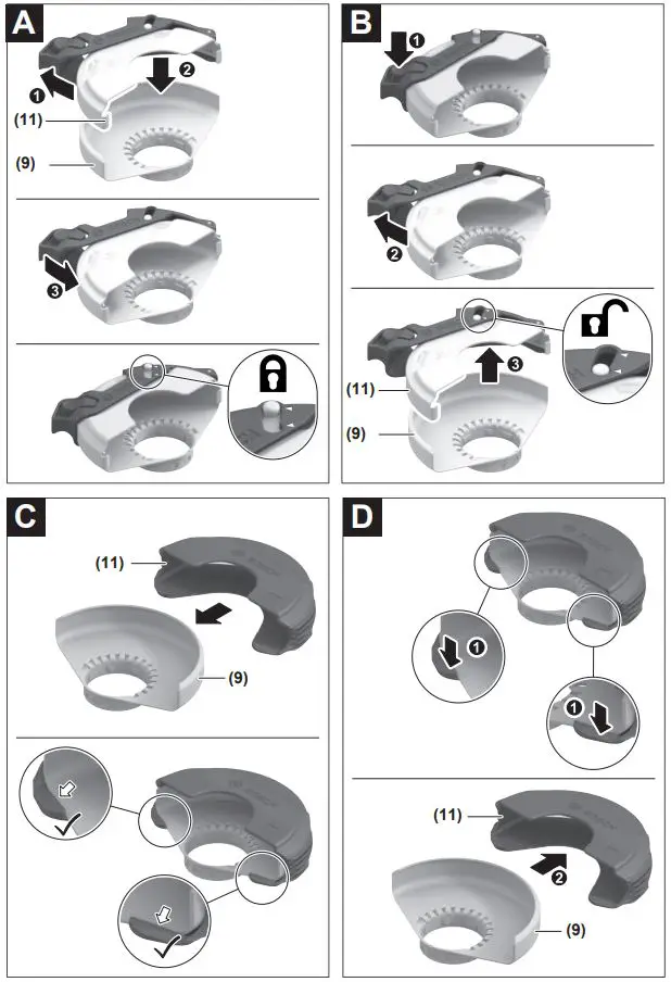 BOSCH GWS 14-125 S Angle Grinder Instruction Manual - Fig A,B,C,D