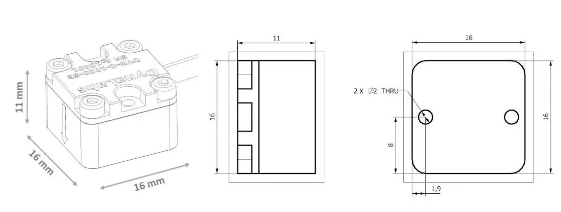 DynaLabs DYN-C-1000-SE 1-Axis Accelerometer User Manual - The dimensional properties of DYN-C-1000-SE sensors