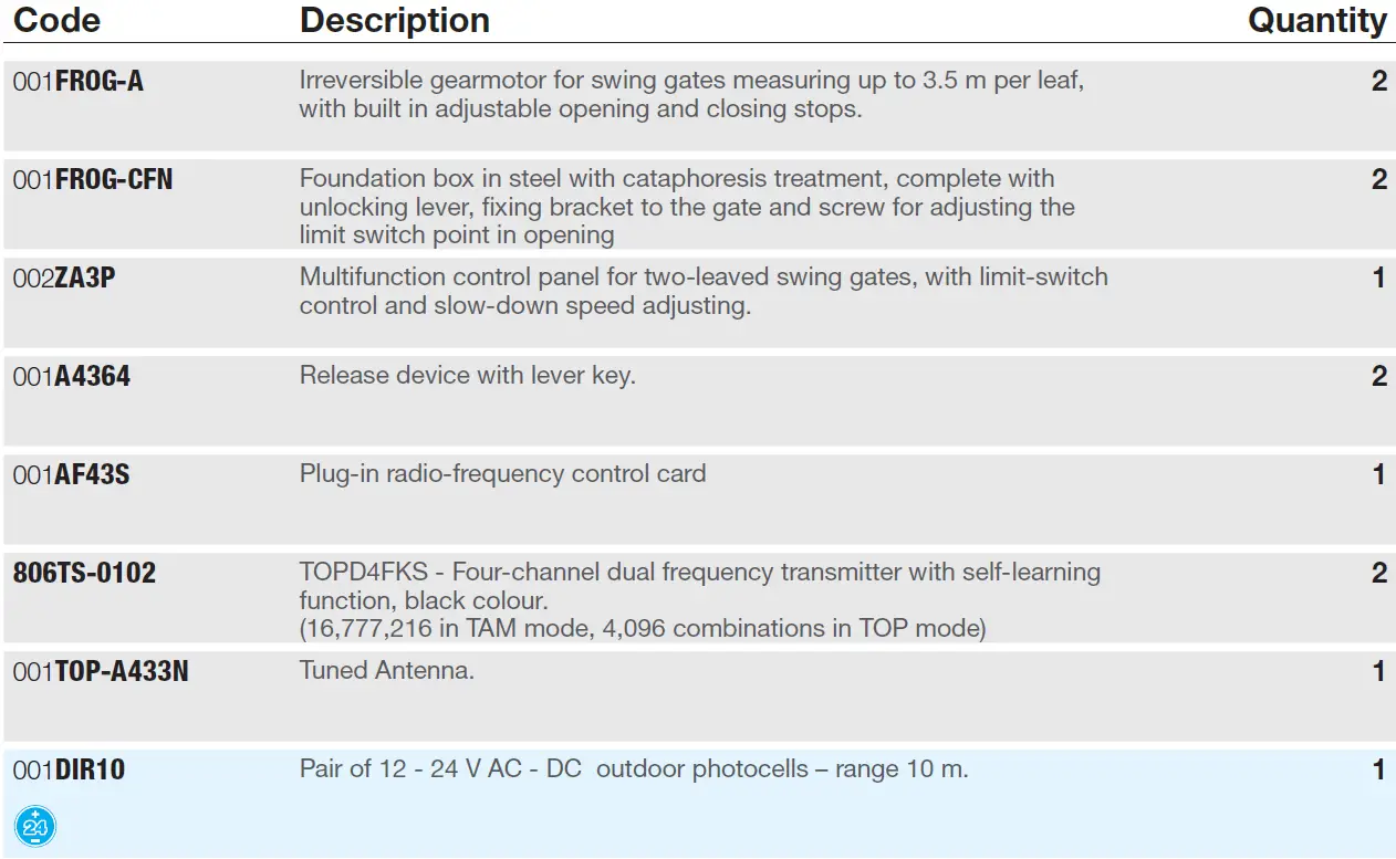 CAME FROG-P 230V Swing Gate Kit 01