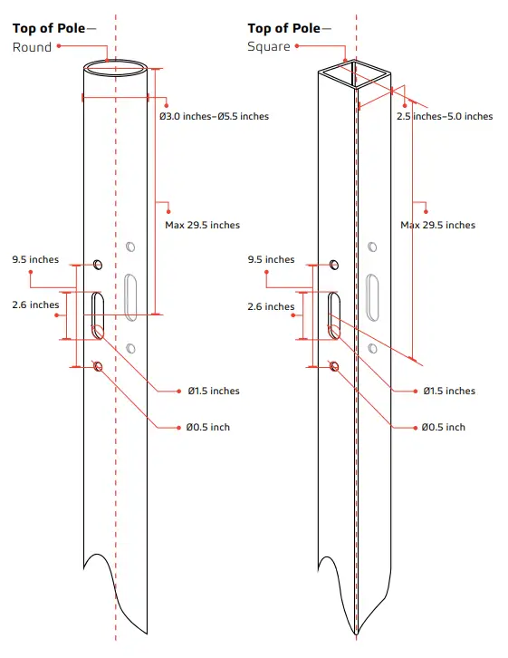 50W 75W Durable and Powerful Outdoor Satelis 75W Grey Solar Lighting - POLE ASSEMBLY
