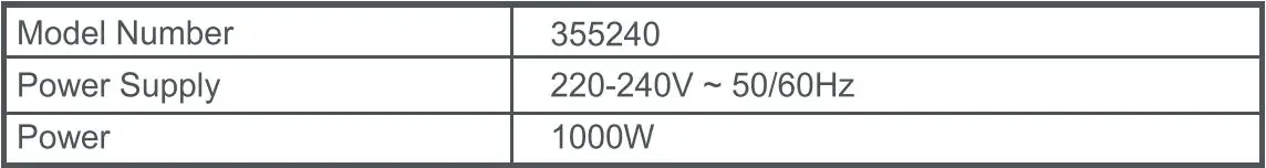 MO HEALTH 355240 Compect Air Fryer Instruction Manual -Technical Specification