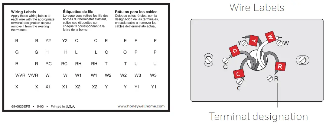 Honeywell RTH221B1047 Programmable Thermostat -- Label
