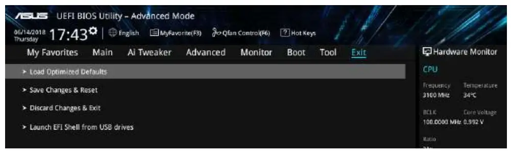 ASUS PRIME H310M A R2 0 Motherboard - Exit menu