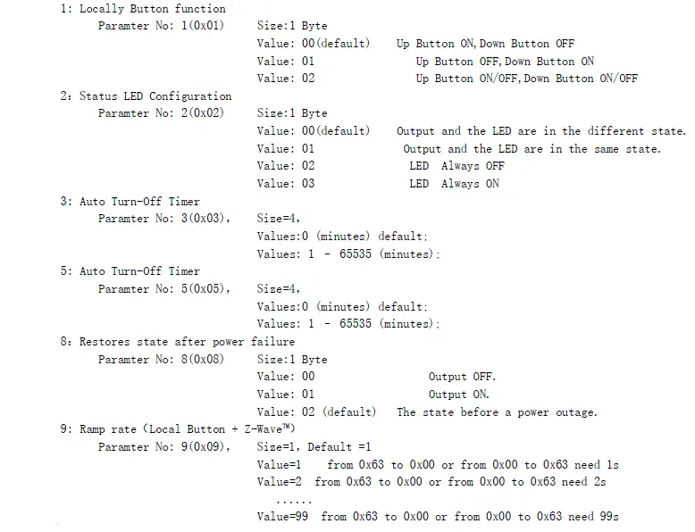 Z-Wave™ Configuration Parameters