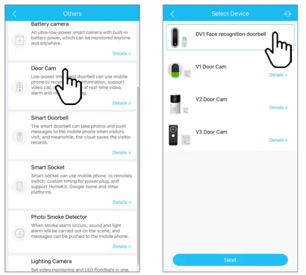 VSTARCAM DV1 1 Wi Fi HD AI Video Doorbell- Add Devices