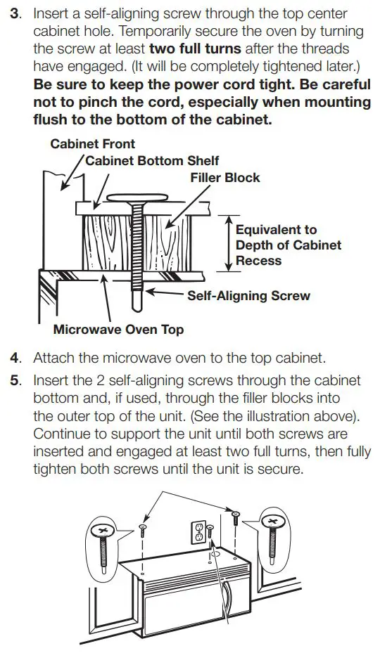 SAMSUNG ME21R7051SS Range Microwave Oven Instruction Manual - When mounting the microwave oven