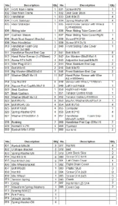 JLL Fitness Recumbent Bike - PARTS LIST