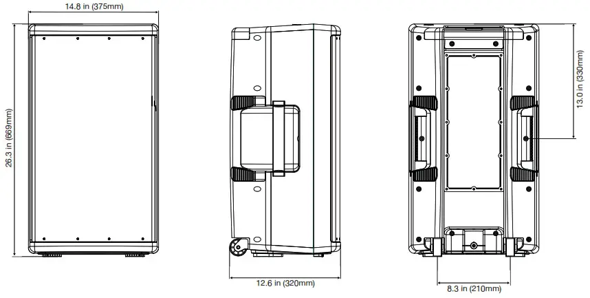 AMERICAN AUDIO APX12 GO BT Two Way 12 Inch 200W Battery Powered Portable PA Speaker - DIMENSIONAL DRAWINGS