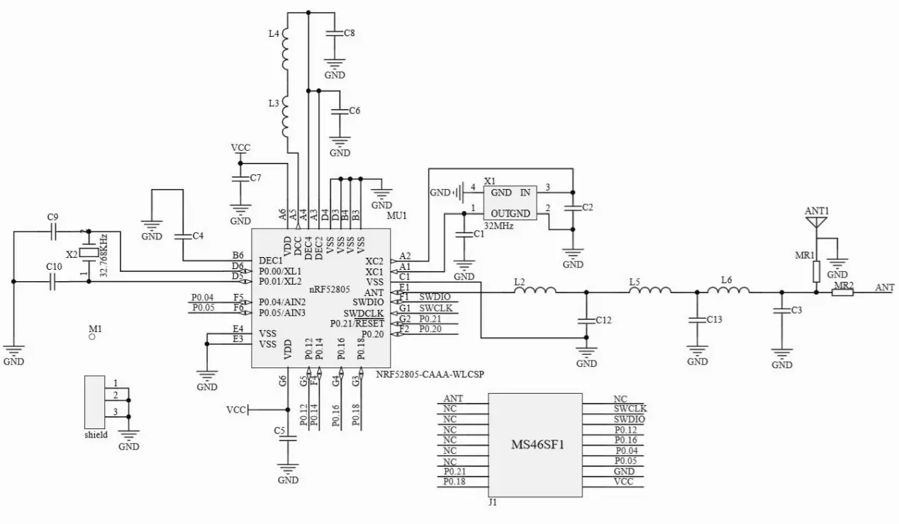 MINEW MS46SF11 Low Energy Bluetooth Module - Electrical schematic