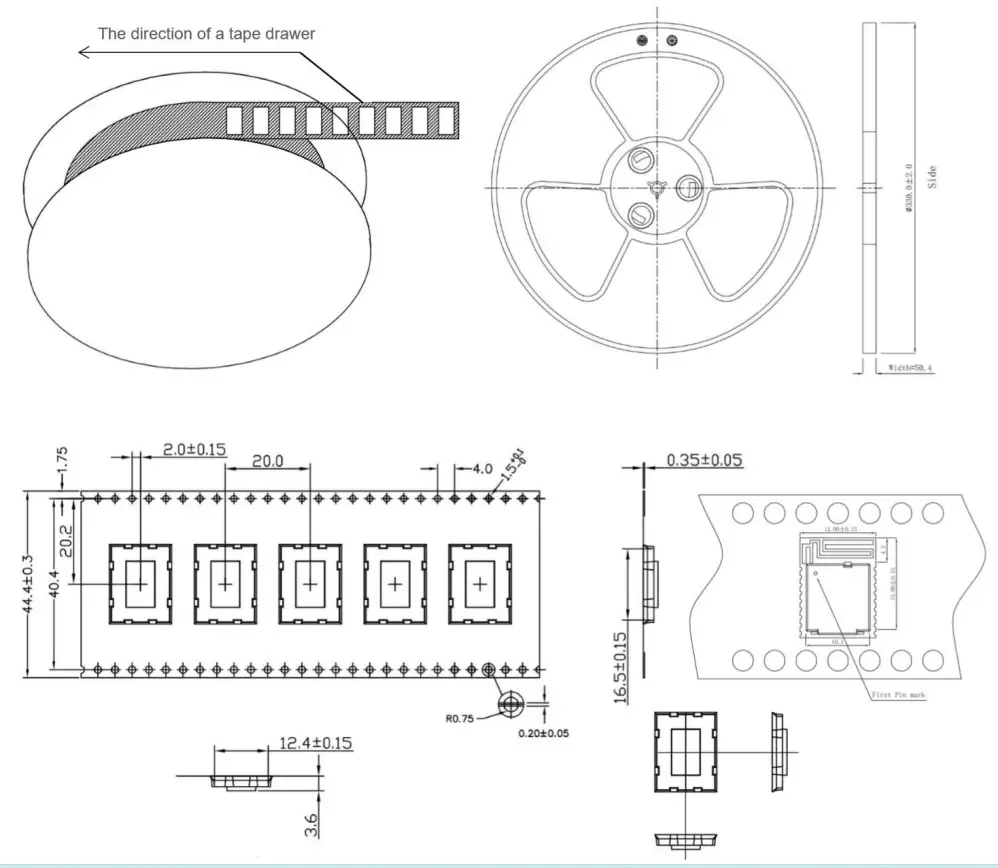 MINEW MS46SF11 Low Energy Bluetooth Module - Package dimension