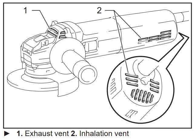 makita GA5080 Angle Grinder - Inhalation vent