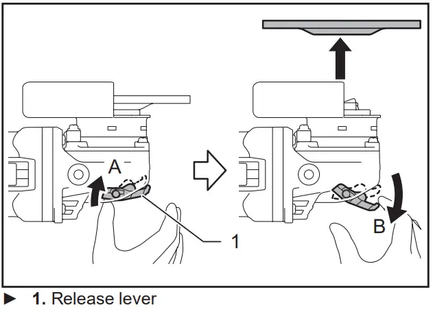 makita GA5080 Angle Grinder - Release lever