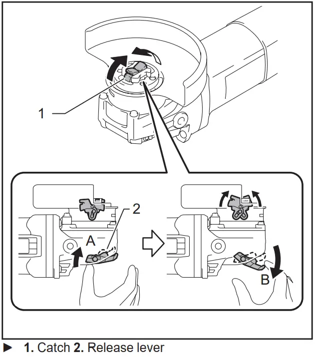 makita GA5080 Angle Grinder - unlocked position