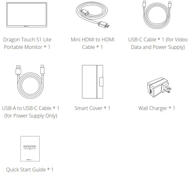 DRAGON TOUCH Portable Monitor S1 Lite - whats in the box