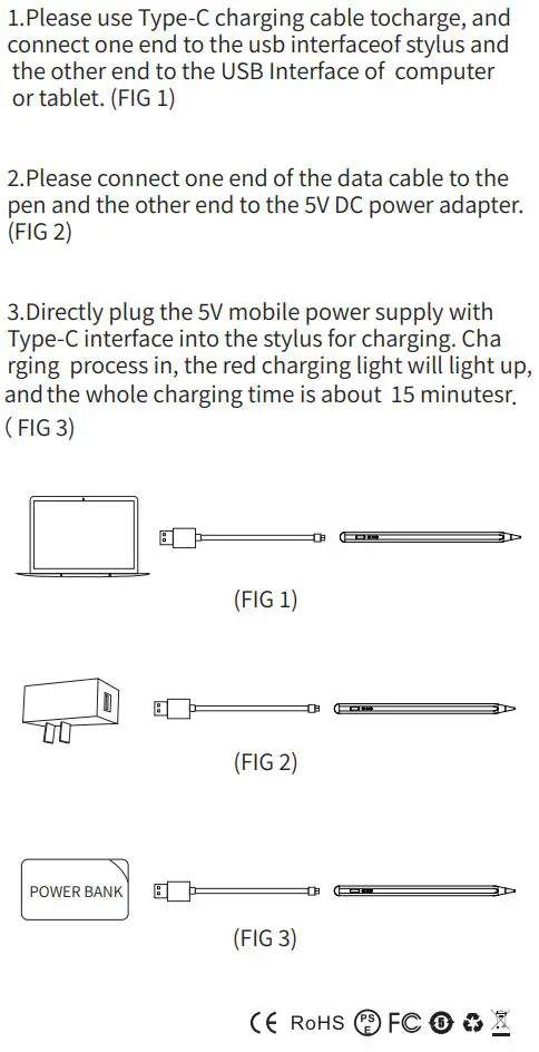 EVACH D3 iPad Activation Capacitive Pen User Manual - How to Charge
