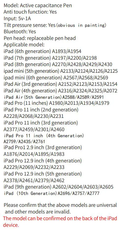 EVACH D3 iPad Activation Capacitive Pen User Manual - Product Parameter