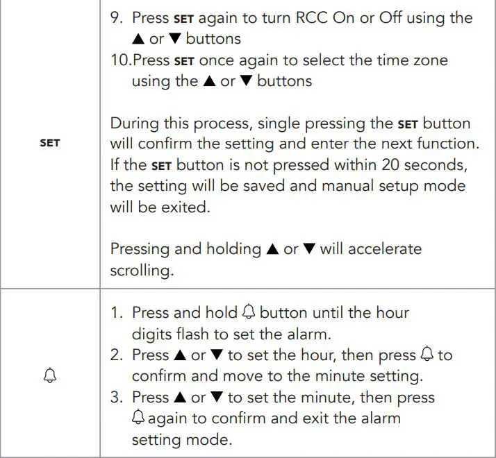 Marathon Radio-controlled wall desk clock weather station with 3 wireless outdoor sensors User Manual - To set the clock manually