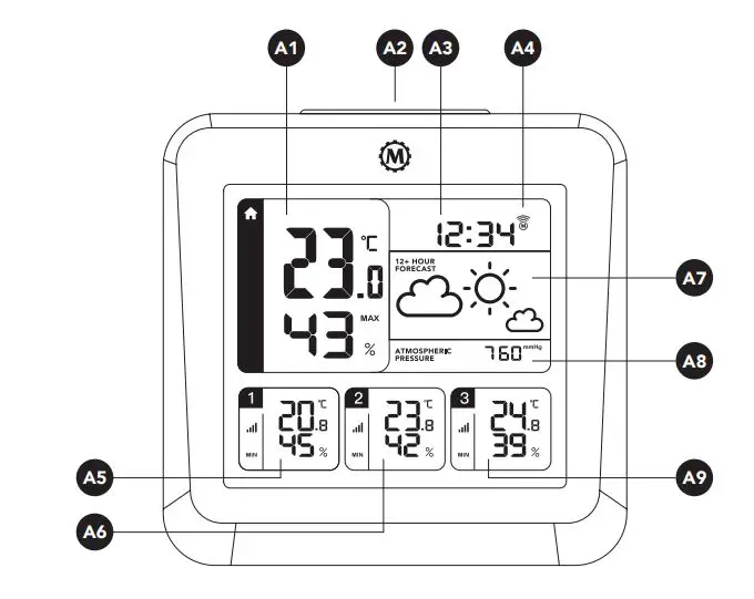 Marathon Radio-controlled wall desk clock weather station with 3 wireless outdoor sensors User Manual - What’s in the box