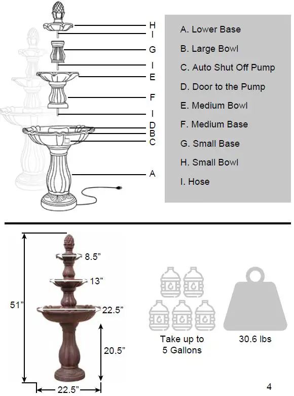 XBRAND FT973615 3-Tier Freestanding Cascading Waterfall Fountain Instruction Fig4